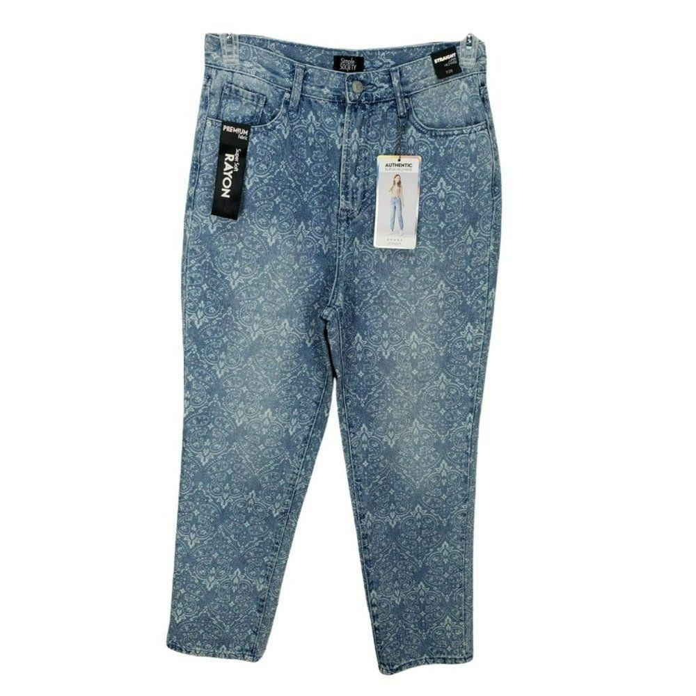 Simple Society Super High Rise Straight Leg Paisley Pattern Jeans Junior's 7